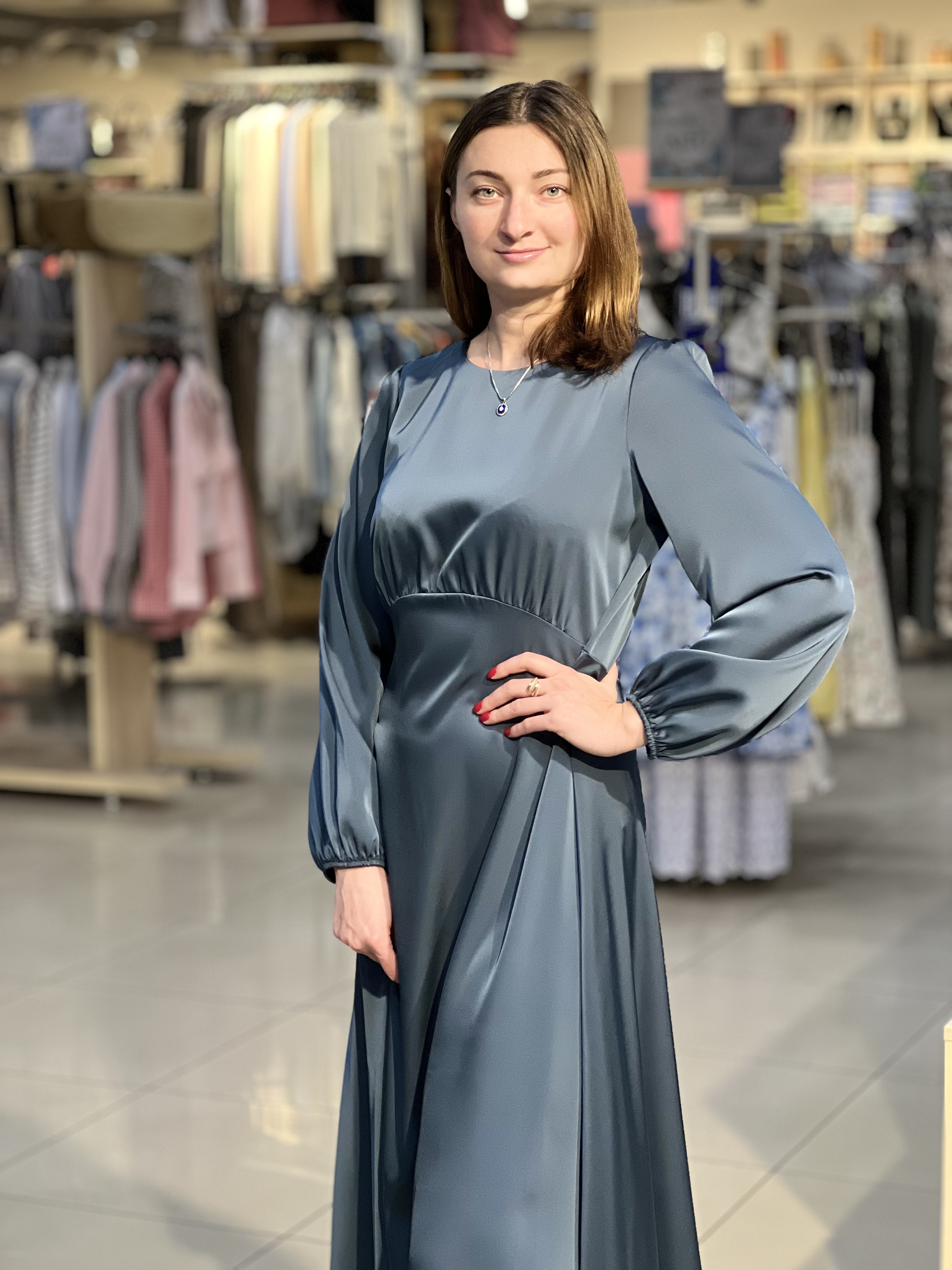 Сукня LJ 7022 перлинний атлас лазурово-синій, 40-46