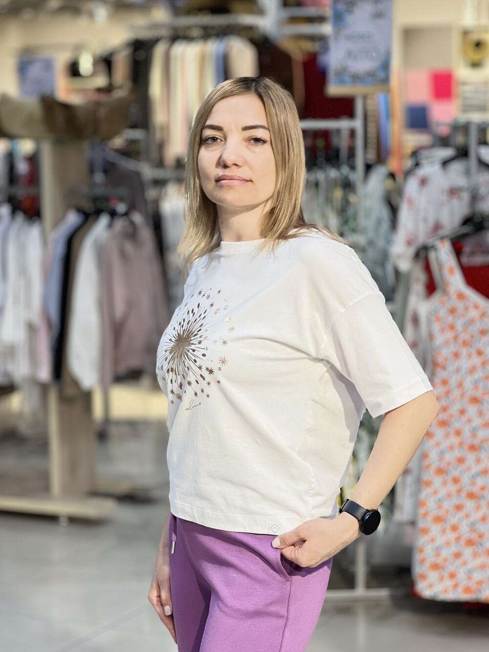 Футболка LO L02131 T-SHELI к/р укорочена принт кульбаба голд білий, XL