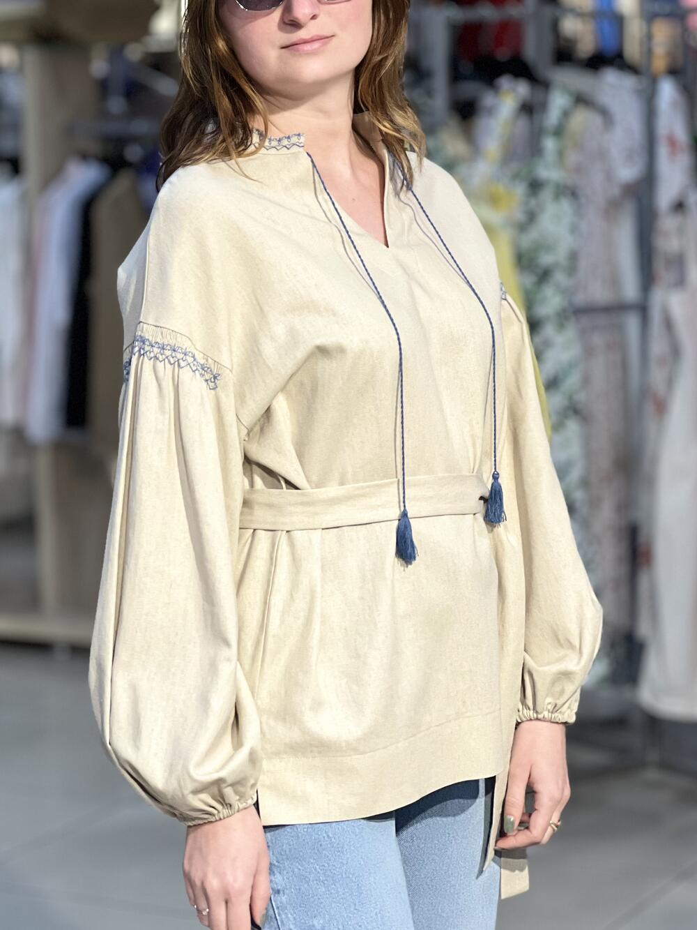 Сорочка V-150 вишивана льон бежевий, XL-XXL