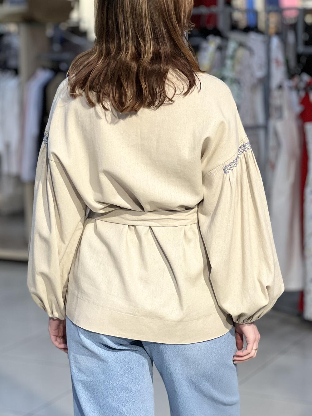 Сорочка V-150 вишивана льон бежевий, XL-XXL