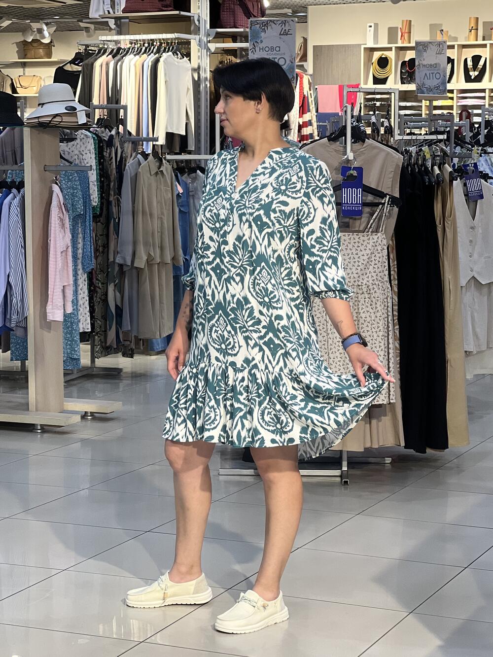 Сукня LO L08379 G-PEONIA коротке східний принт зелений, XL