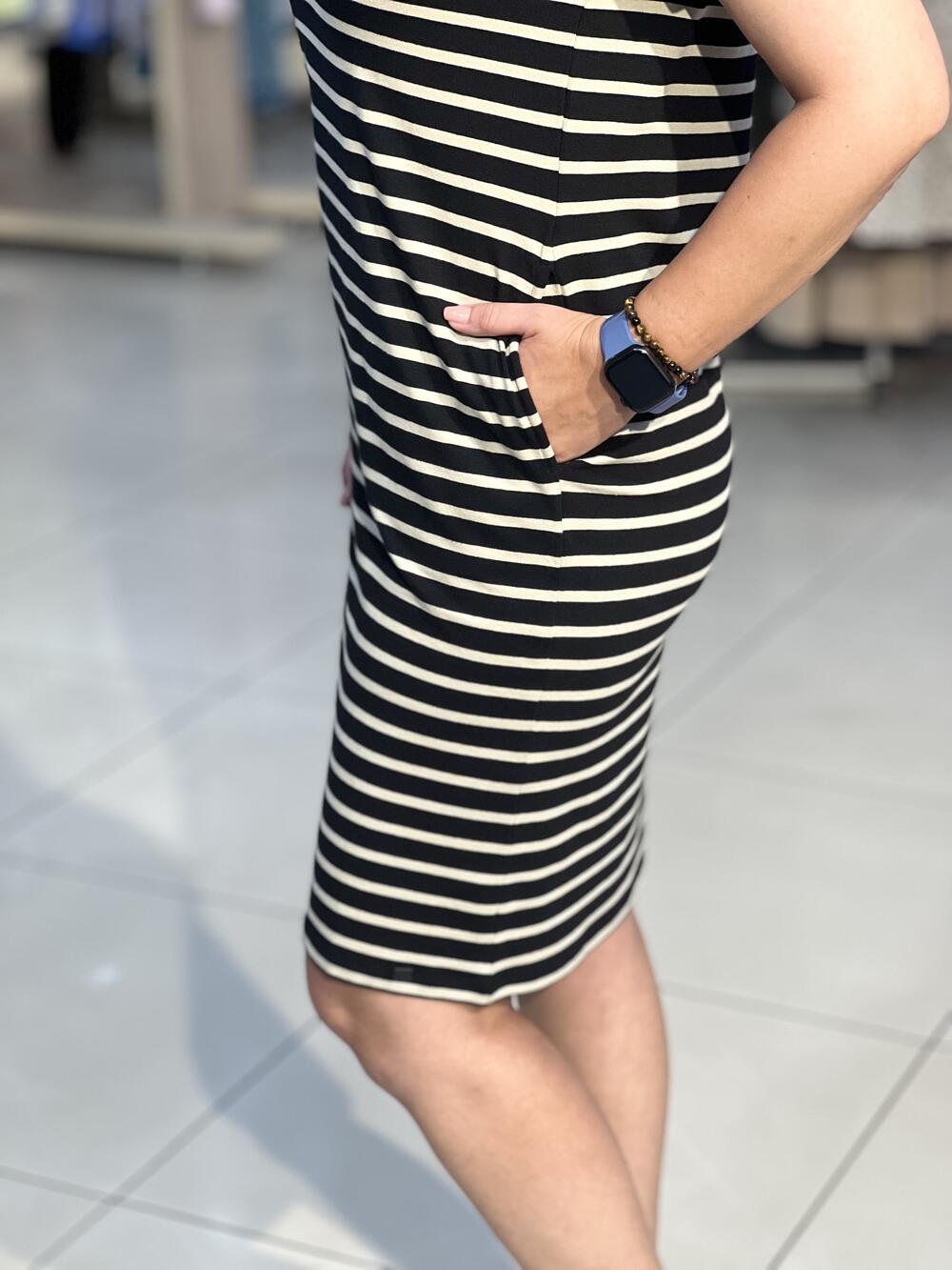 Сукня LO L08372 G-MALIBU к/р трикотажне смужка чорний/бежевий, XL