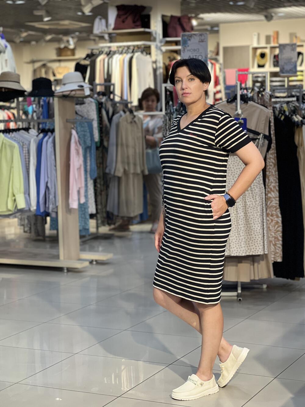 Сукня LO L08372 G-MALIBU к/р трикотажне смужка чорний/бежевий, XL