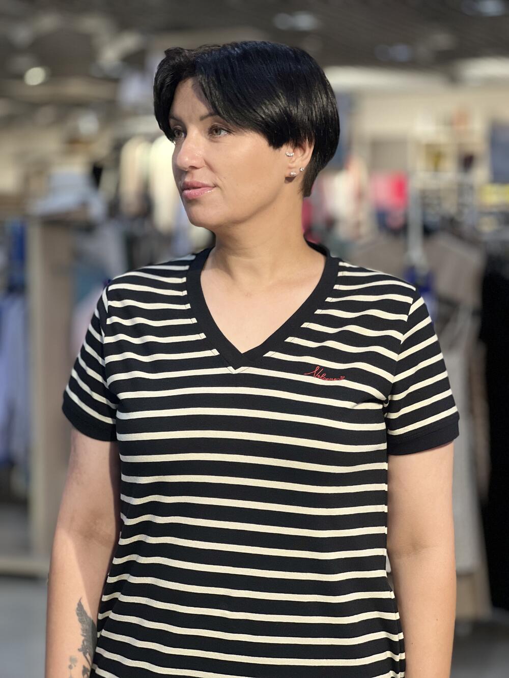 Сукня LO L08372 G-MALIBU к/р трикотажне смужка чорний/бежевий, XL