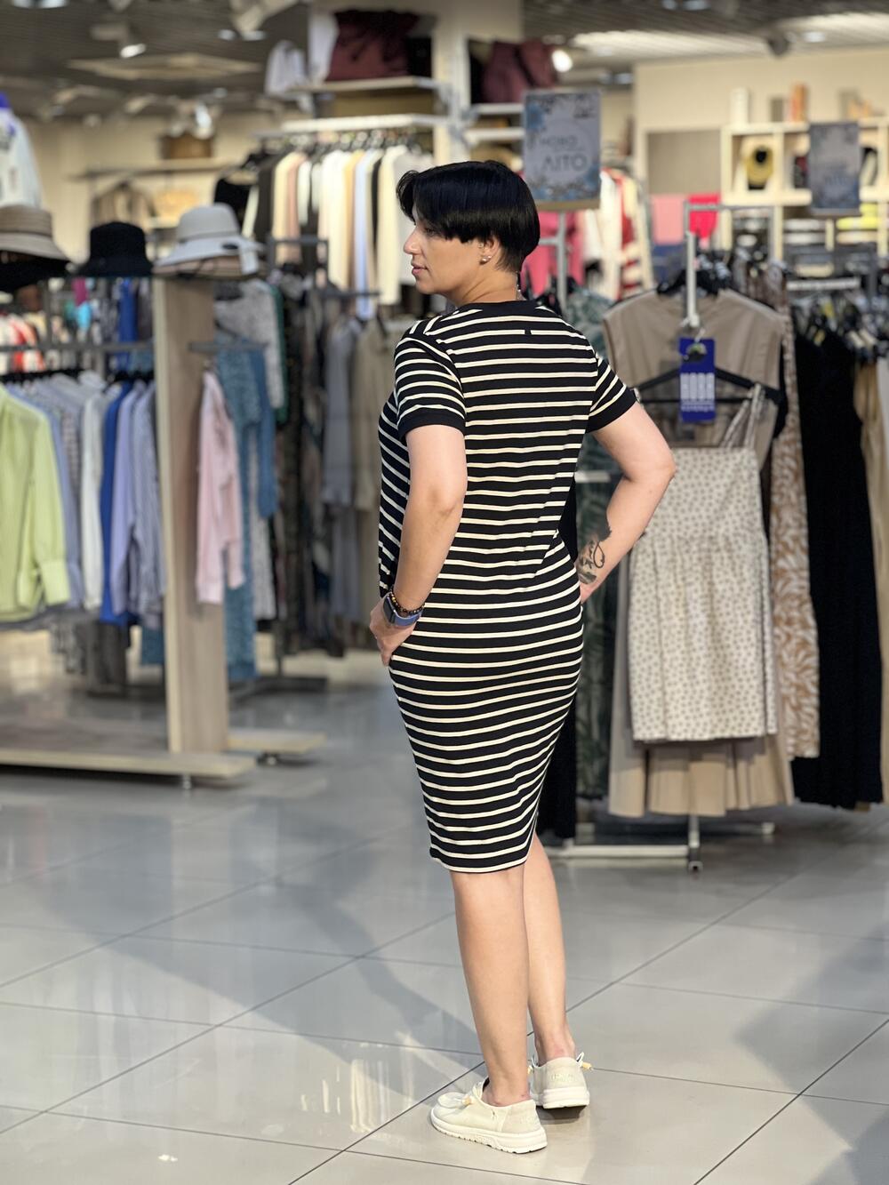 Сукня LO L08372 G-MALIBU к/р трикотажне смужка чорний/бежевий, XL