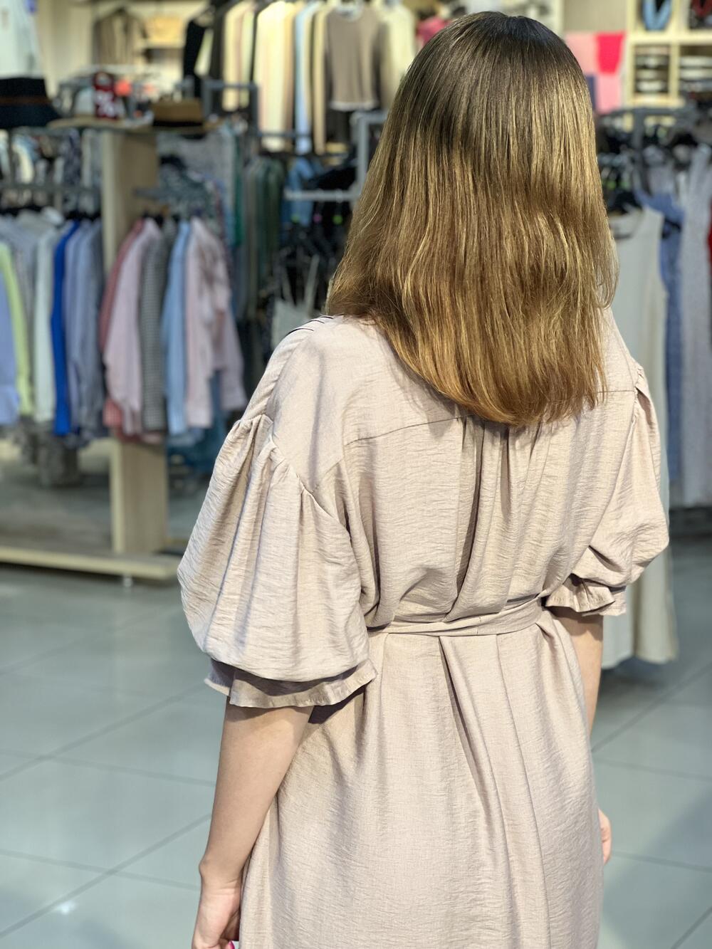 Сукня LN 927 довге жатка котон рукав до ліктя т.бежевий, 44-50