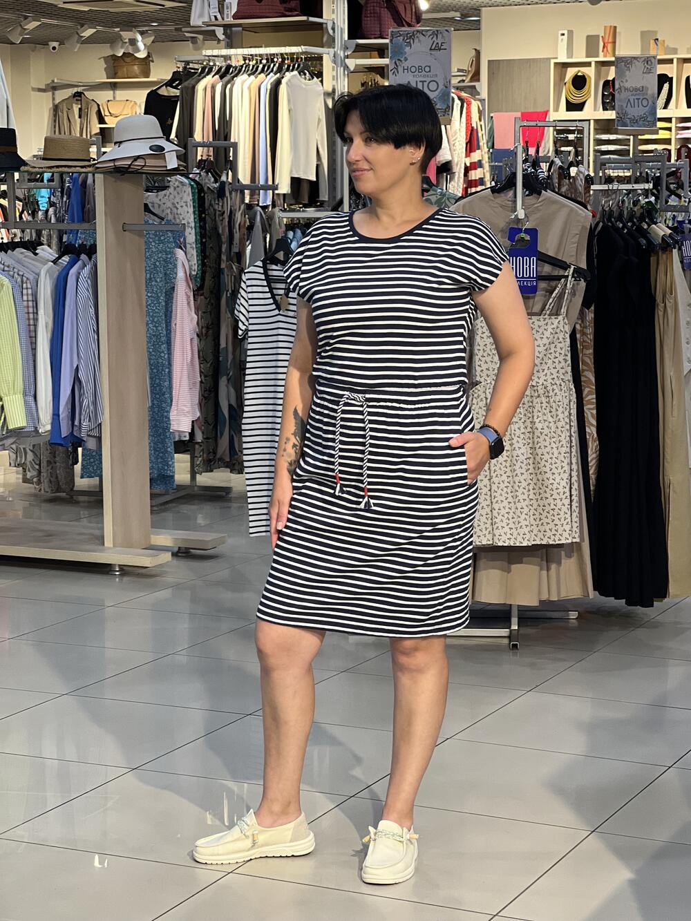 Сукня LE L08583 G-Sail т.синя трикотажна в смужку котон оверсайз т.синій, S