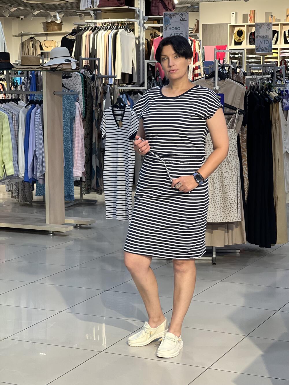 Сукня LE L08583 G-Sail т.синя трикотажна в смужку котон оверсайз т.синій, S
