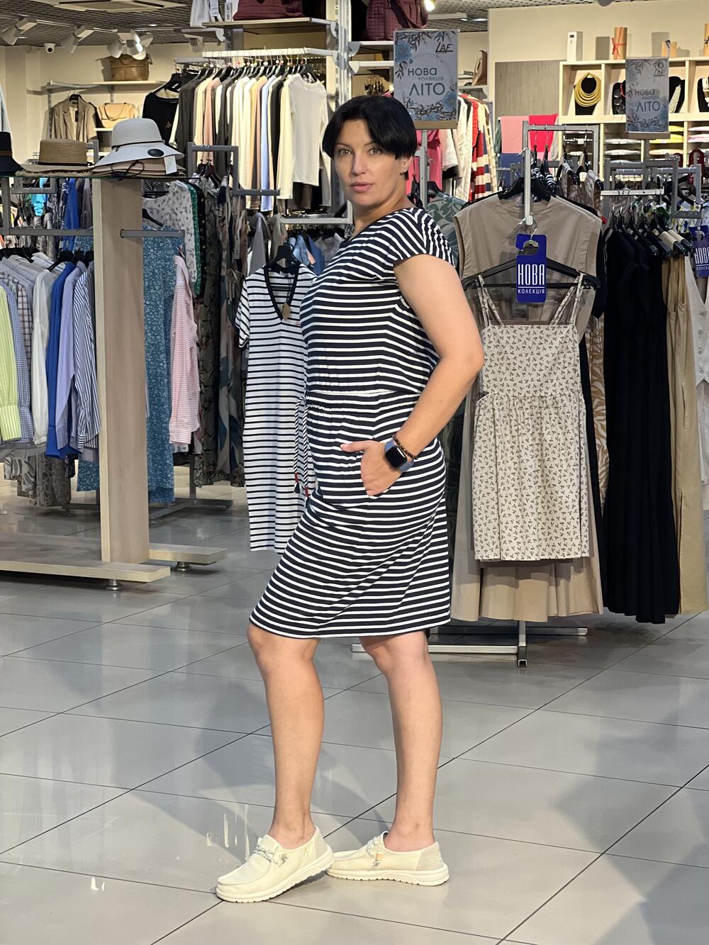 Сукня LE L08583 G-Sail т.синя трикотажна в смужку котон оверсайз т.синій, S