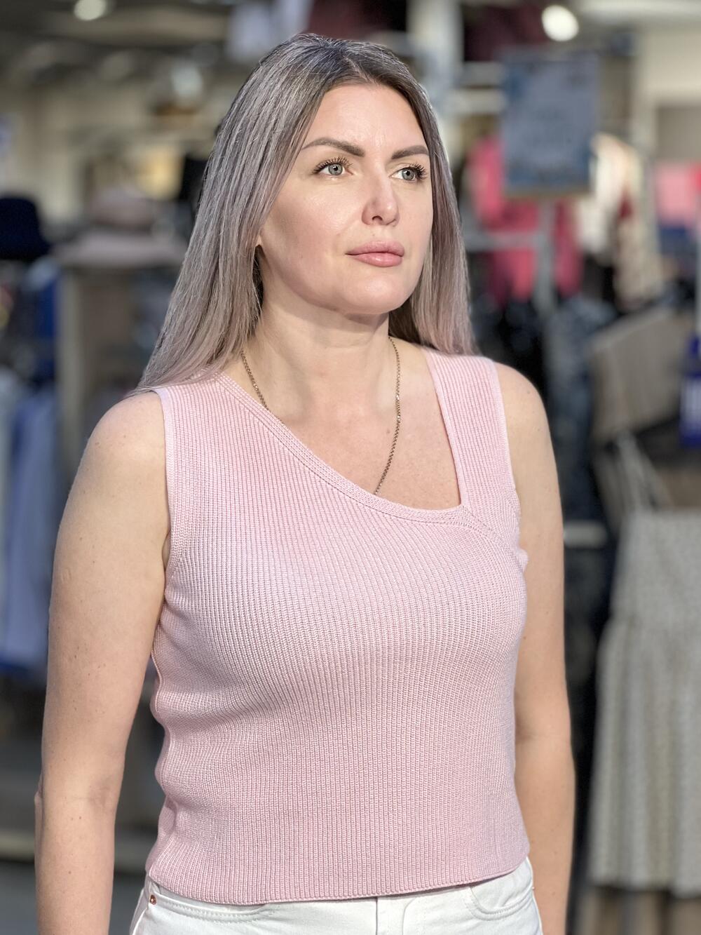 Топ трикотажний LH 2461 асіметрия рожевий, уніка 1(42-46)