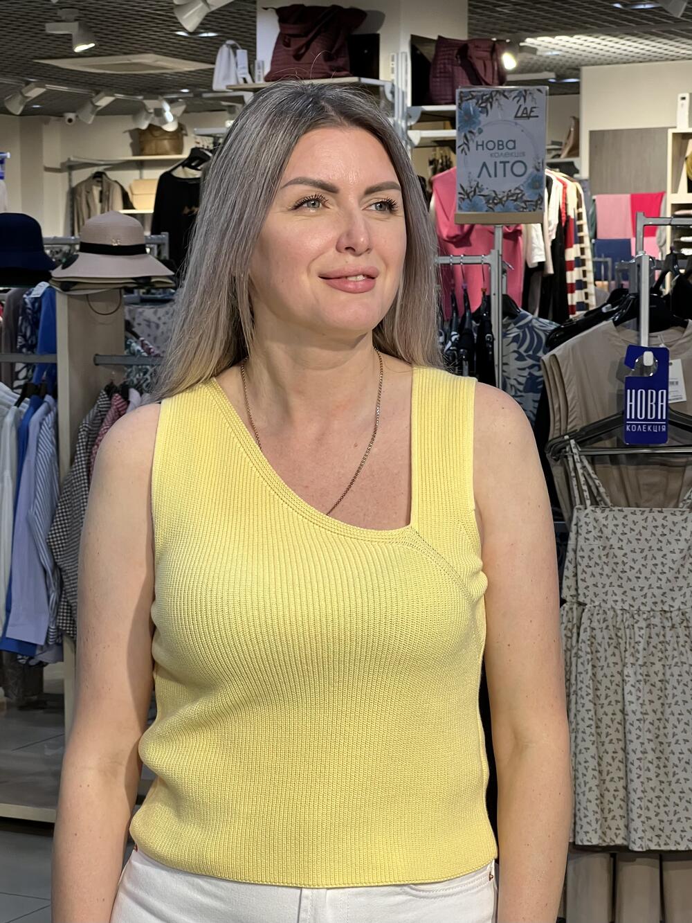 Топ трикотажний LH 2461 асіметрия лимонний, уніка 1(42-46)