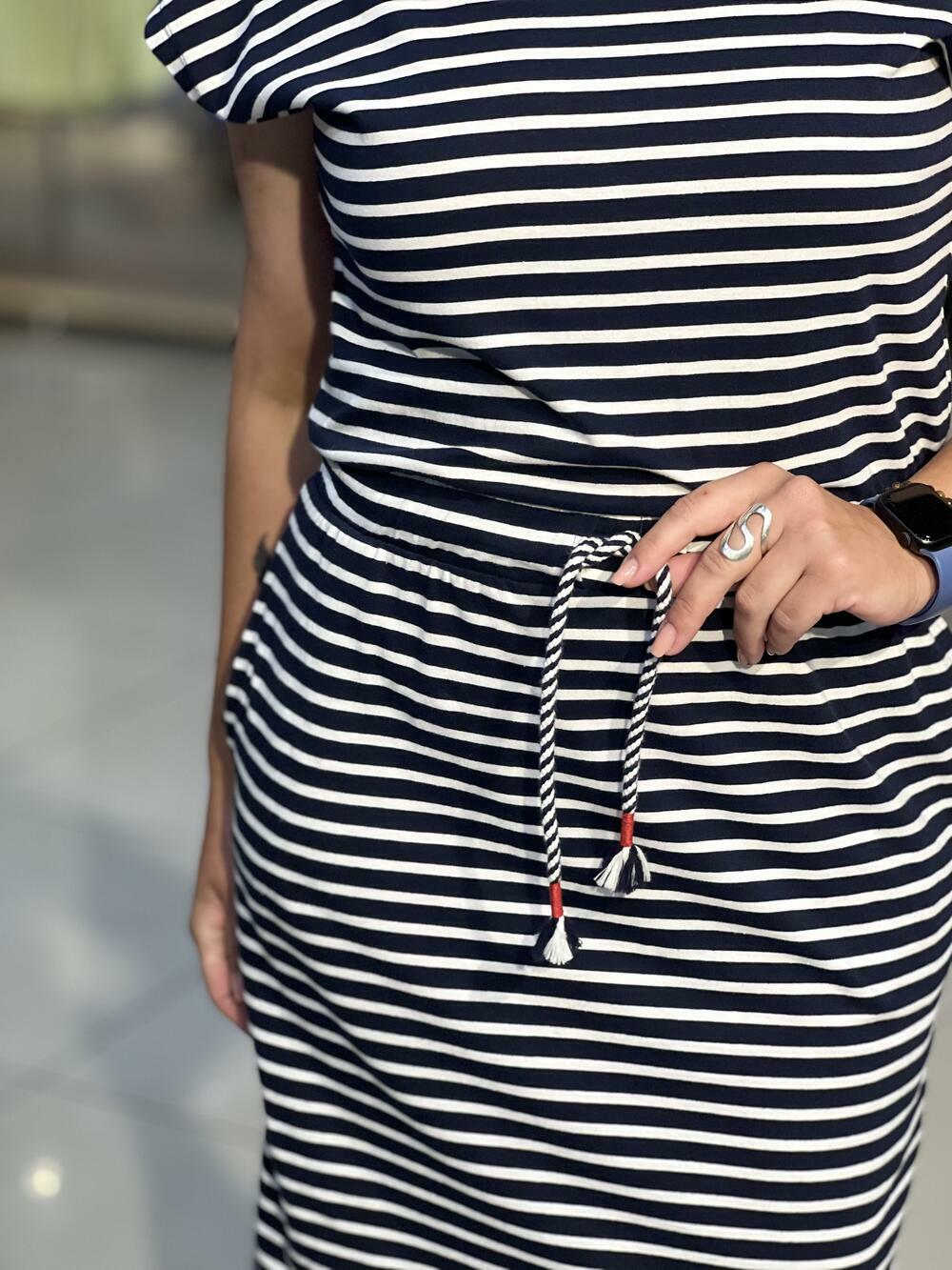 Сукня LE L08583 G-Sail т.синя трикотажна в смужку котон оверсайз т.синій, XL