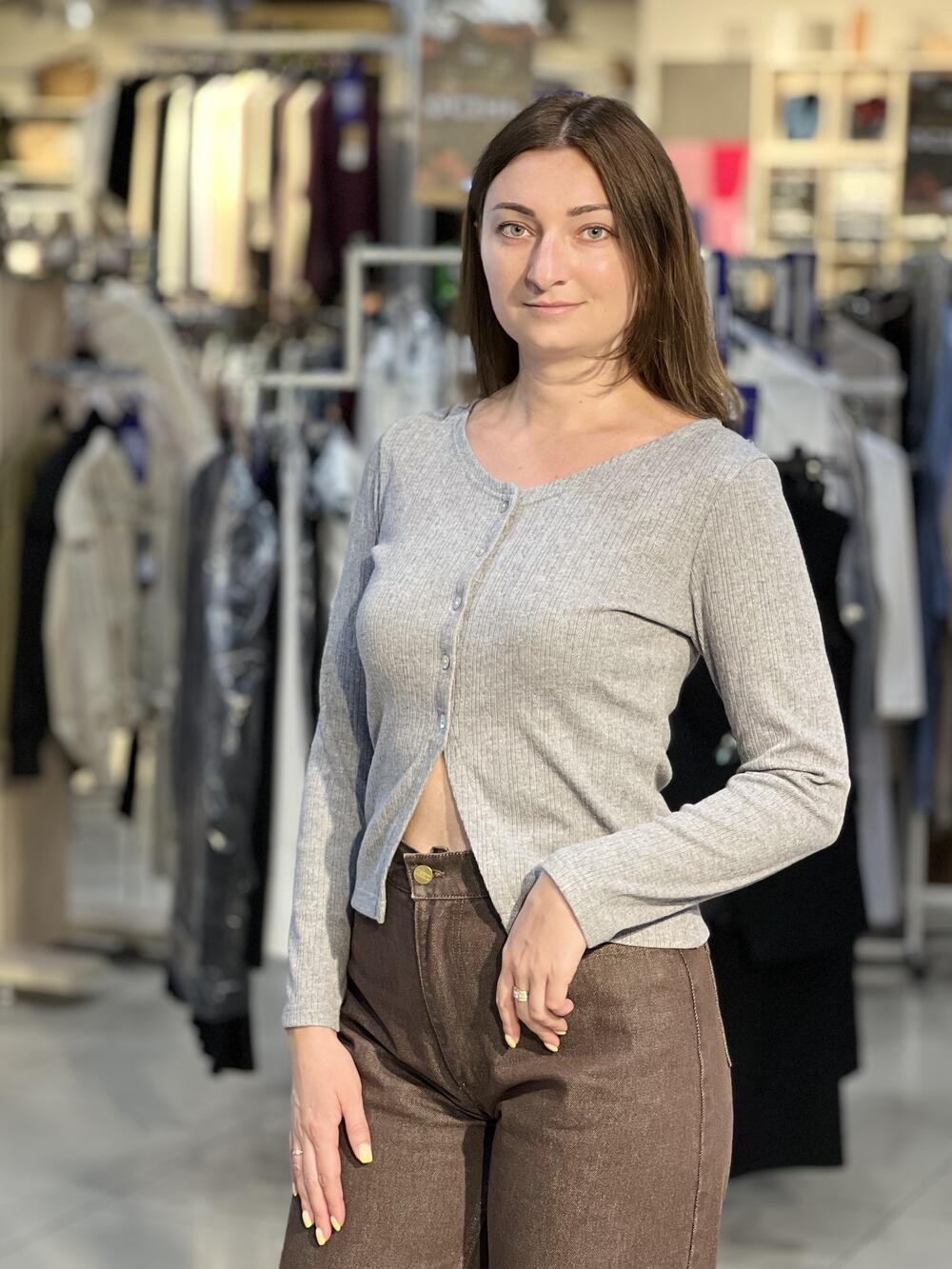Кофта-лонг LP 4716 д/р трикотаж з візерунком сірий, S