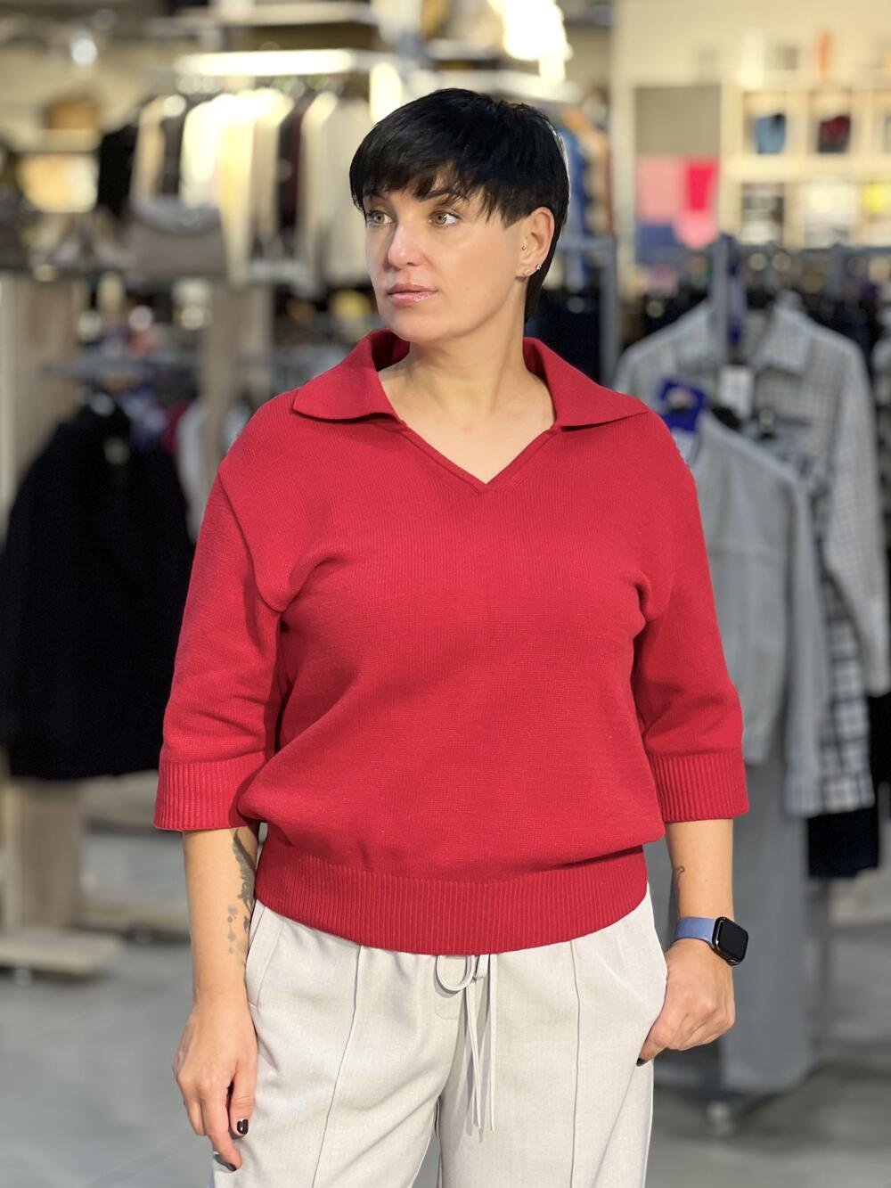 Джемпер LN 2825 поло к/р марсала, 42-44