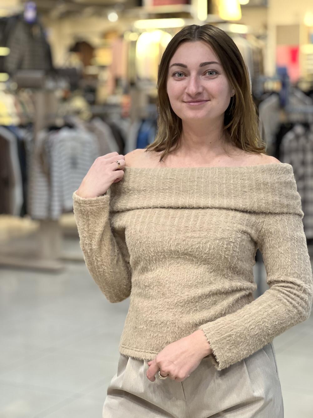 Джемпер LP 4719 з хомутом травка смужка кемел, S