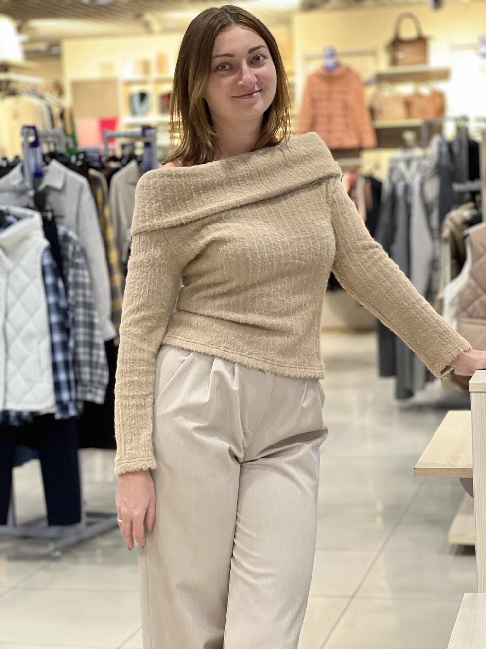 Джемпер LP 4719 з хомутом травка смужка кемел, S