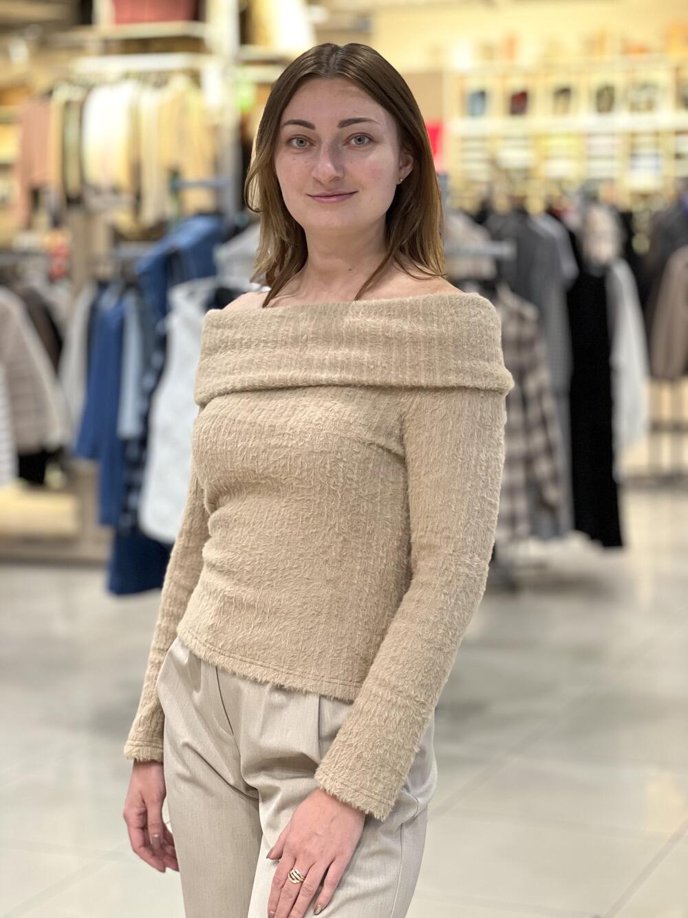 Джемпер LP 4719 з хомутом травка смужка кемел, S