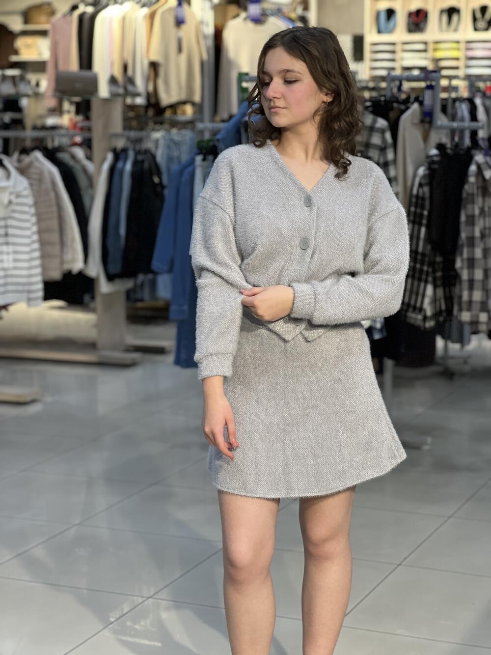 Костюм LM 962 спідниця та кардиган "альпака" св.сірий, 42