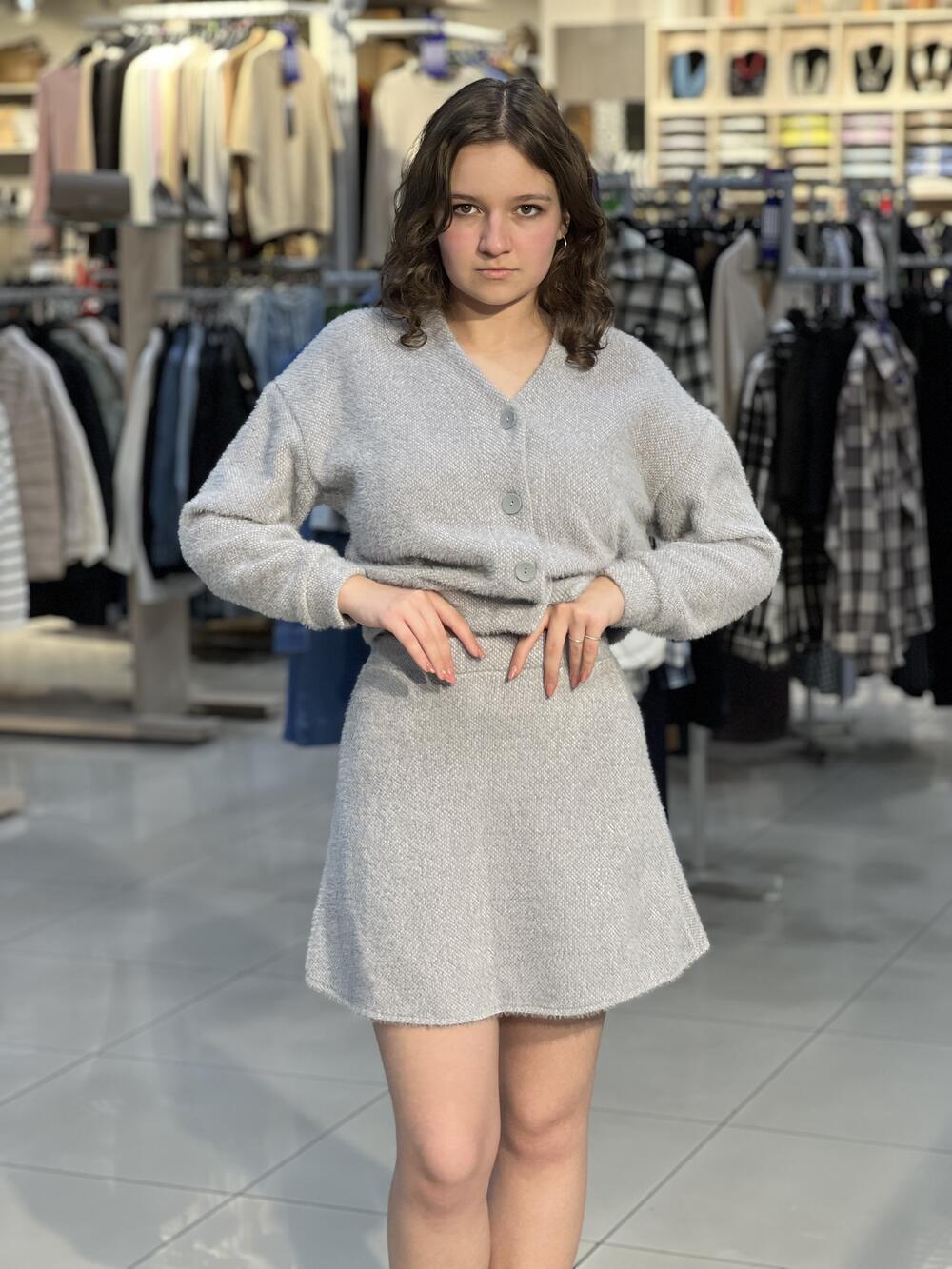 Костюм LM 962 спідниця та кардиган "альпака" св.сірий, 42