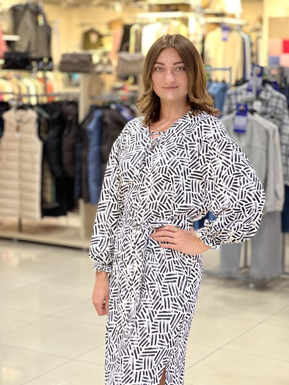 Сукня LP 7162-1 д/р принт софт біло-чорний, 40-46