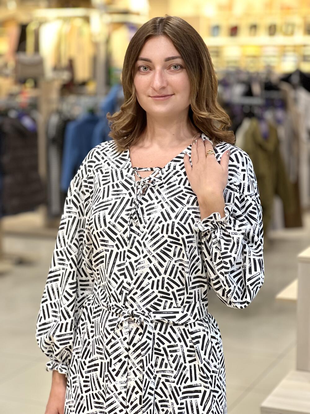 Сукня LP 7162-1 д/р принт софт біло-чорний, 38-44