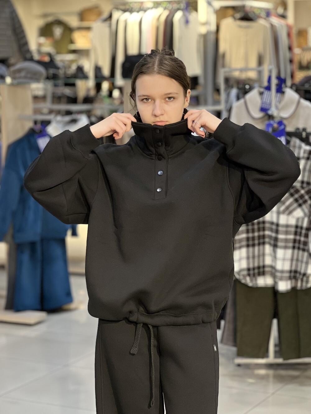 Світшот LP LC049s поло з кнопками чорний, S