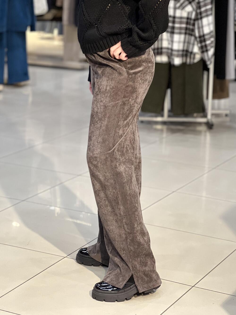 Брюки LP 9068 вельвет прямі широкі з розрізом шоколад, 36-42