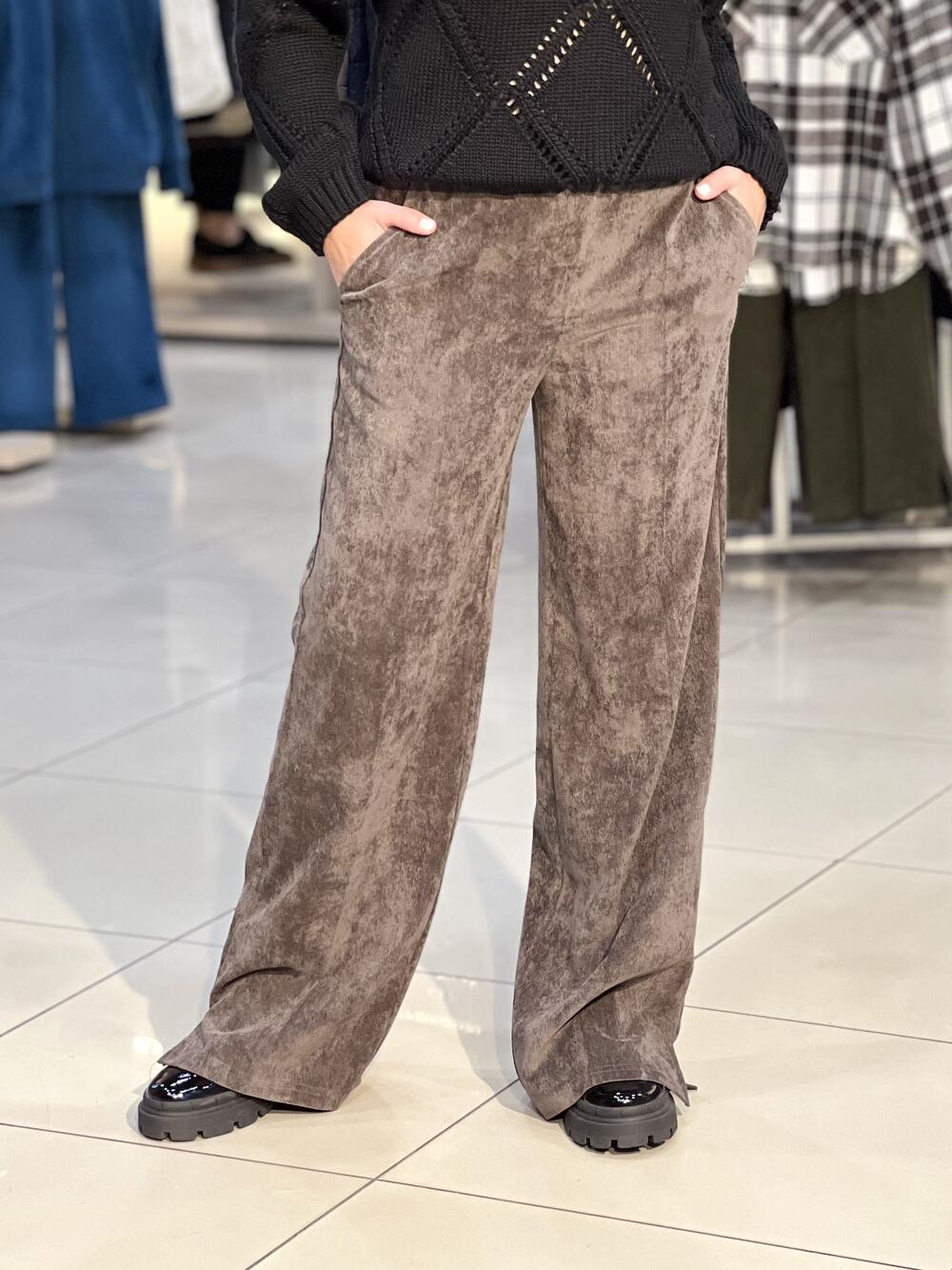 Брюки LP 9068 вельвет прямі широкі з розрізом шоколад, 42-48