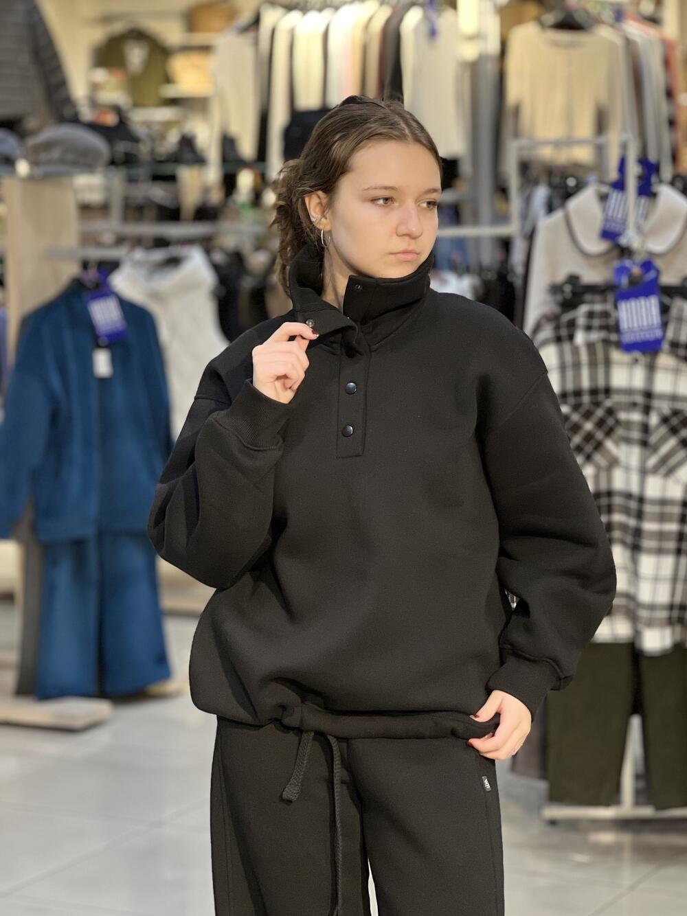 Світшот LP LC049s поло з кнопками чорний, S