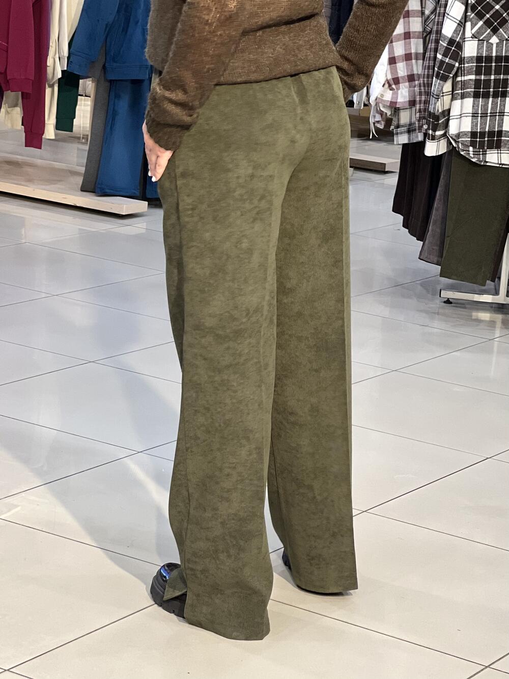 Брюки LP 9068 вельвет прямі широкі з розрізом хакі, 42-48