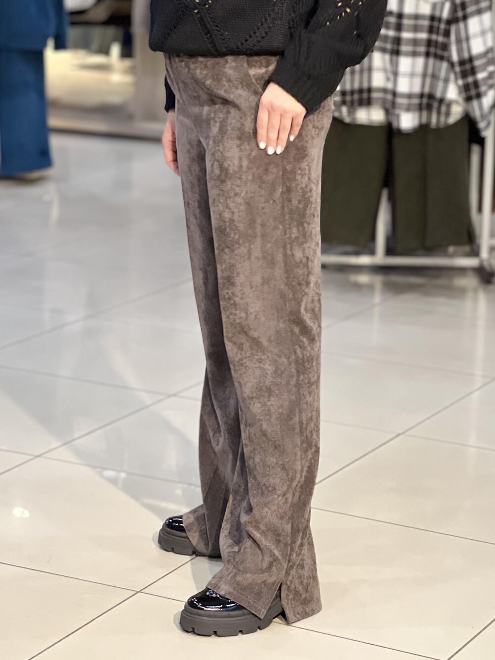 Брюки LP 9068 вельвет прямі широкі з розрізом шоколад, 44-50