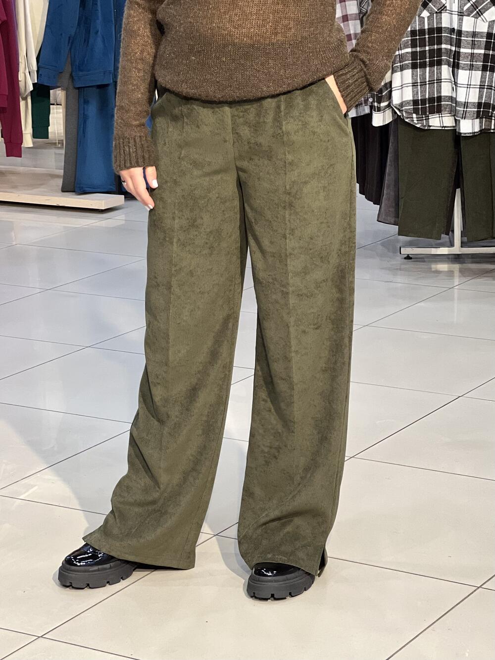 Брюки LP 9068 вельвет прямі широкі з розрізом хакі, 42-48