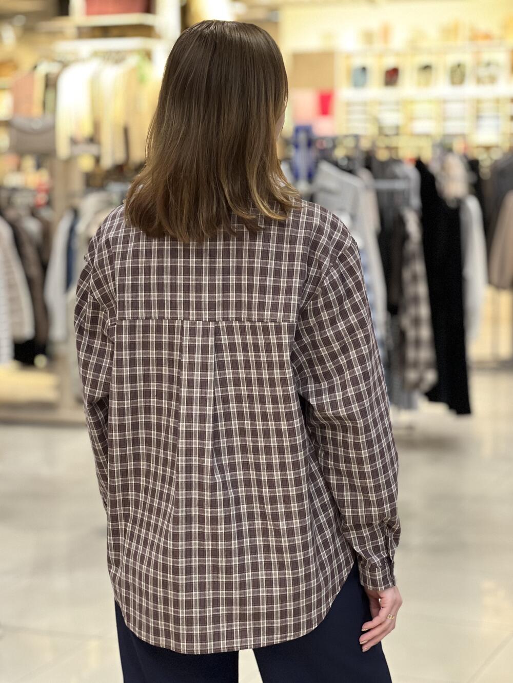 Сорочка LP 123 д/р котон дрібна клітинка шоколад/бежевий/помаранчевий, M-L