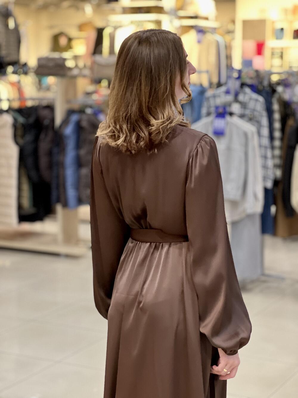 Сукня LP 7199 д/р довге шовк-жатка шоколад, 44-50