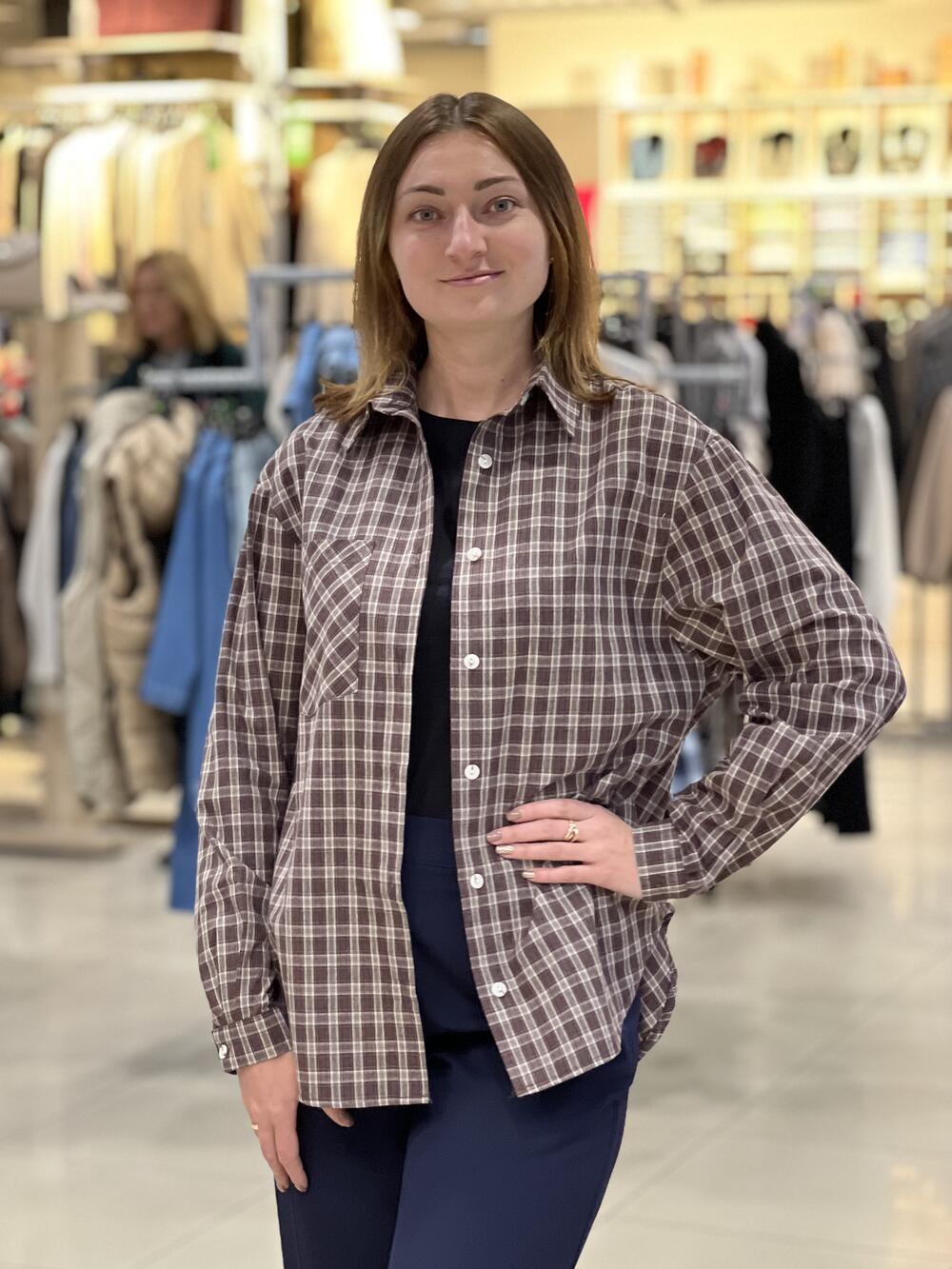 Сорочка LP 123 д/р котон дрібна клітинка шоколад/бежевий/помаранчевий, M-L