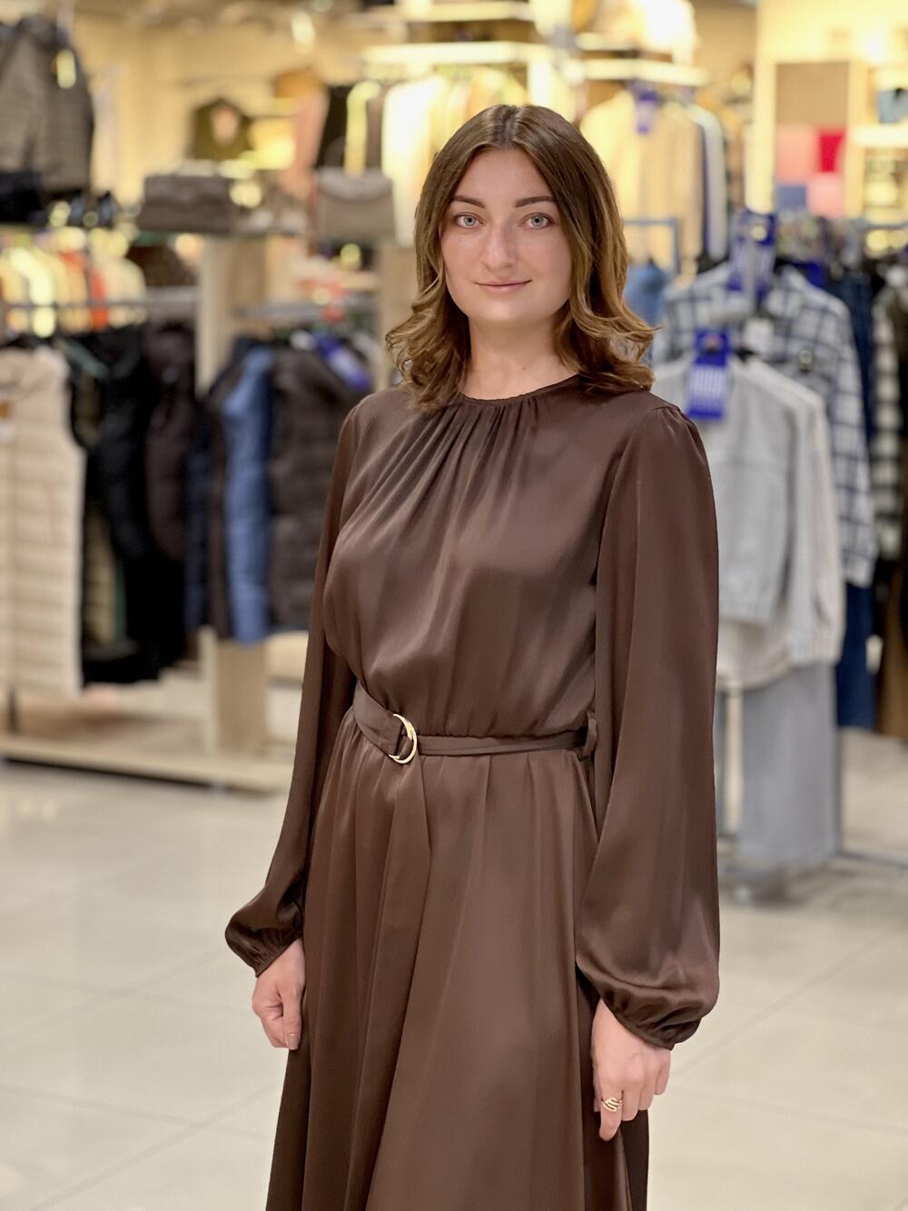 Сукня LP 7199 д/р довге шовк-жатка шоколад, 44-50