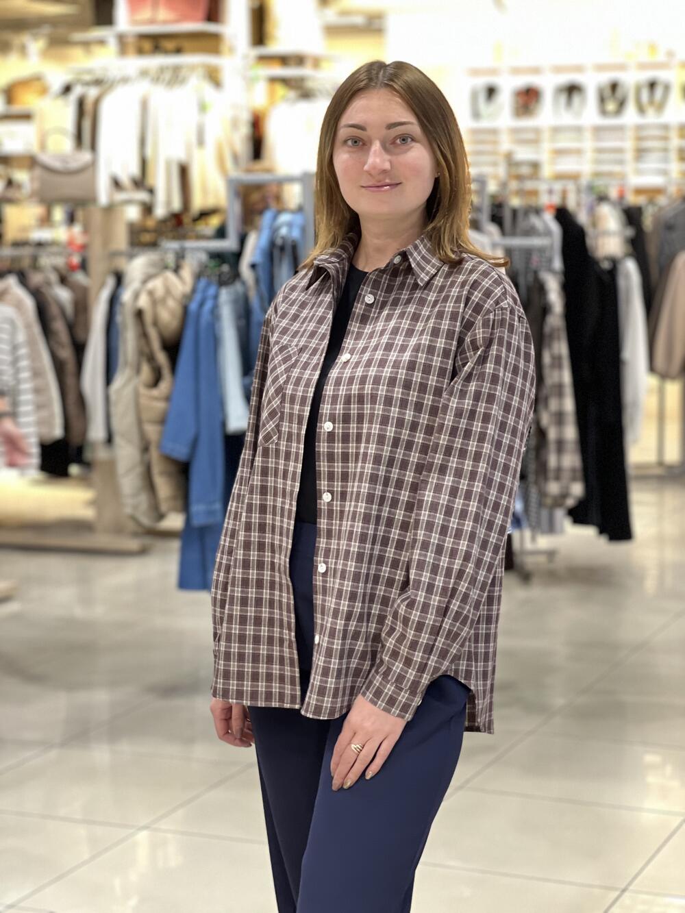 Сорочка LP 123 д/р котон дрібна клітинка шоколад/бежевий/помаранчевий, M-L