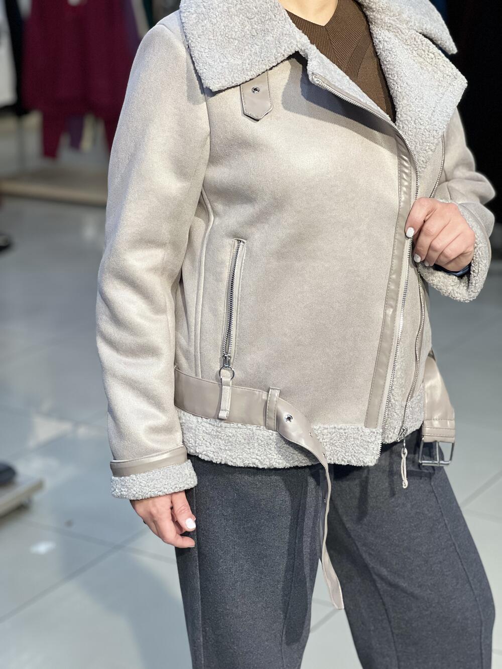 Дублянка-пілот LO 760 коротка екошкіра на хутрі перлина, 42-48