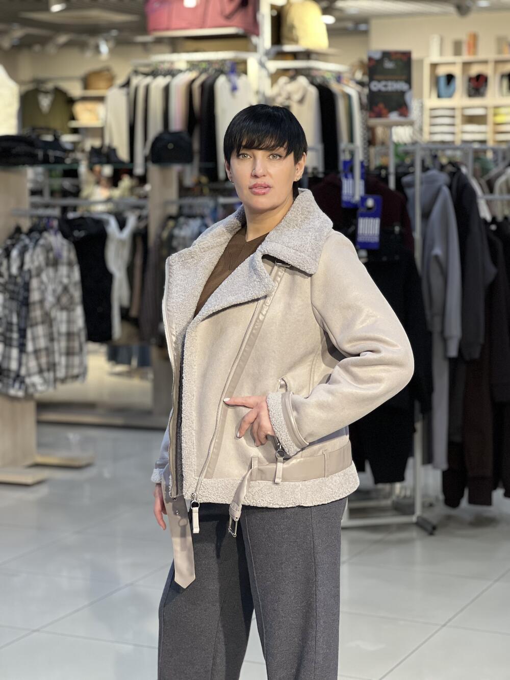 Дублянка-пілот LO 760 коротка екошкіра на хутрі перлина, 42-48