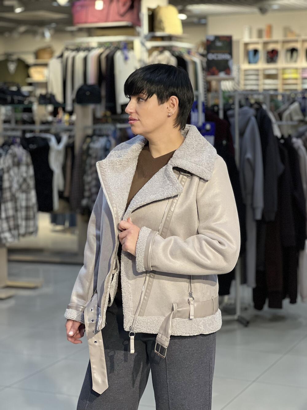 Дублянка-пілот LO 760 коротка екошкіра на хутрі перлина, 42-48