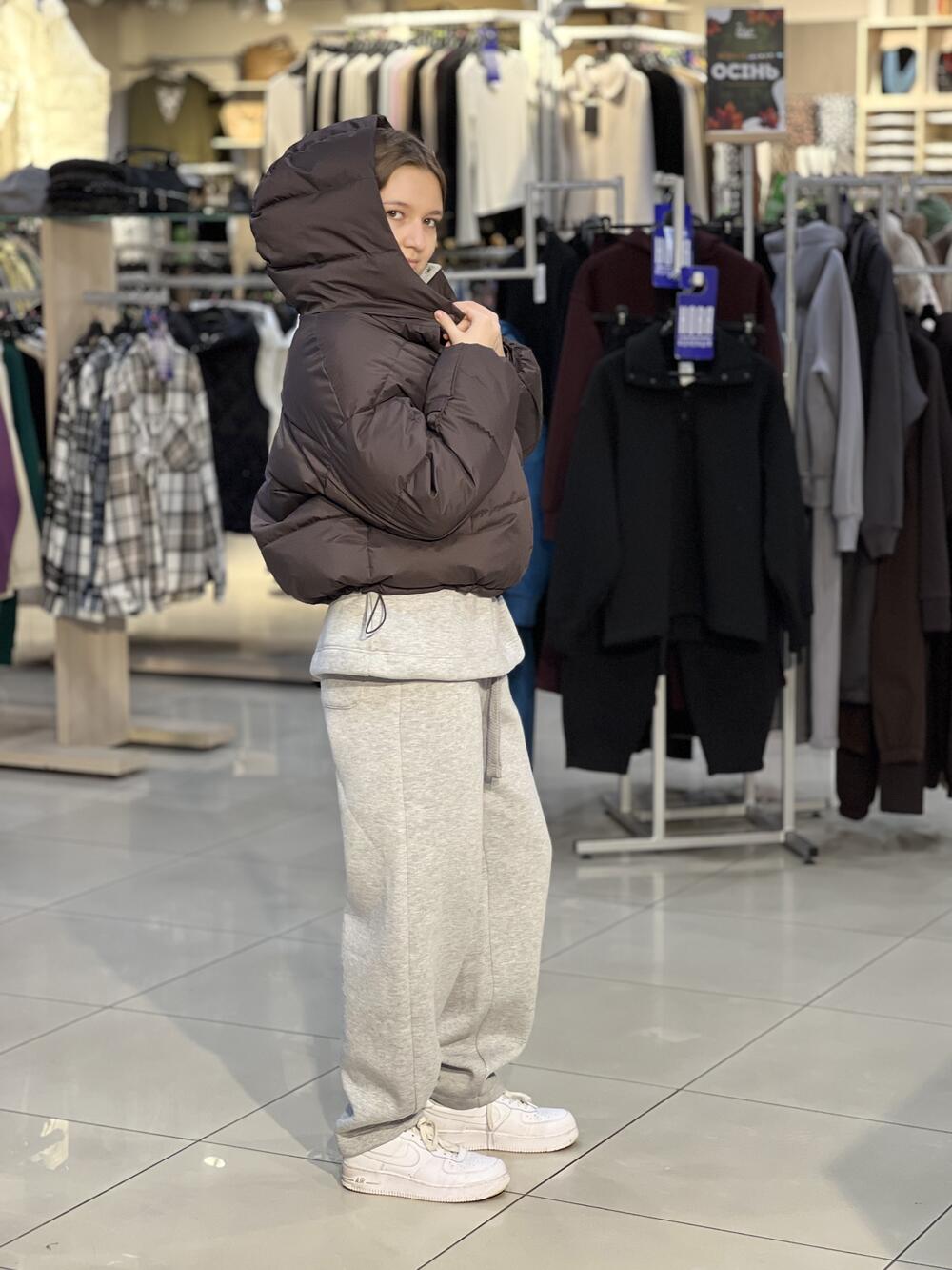 Куртка LP 080055 пуховик короткий з капюшоном т.шоколад, L