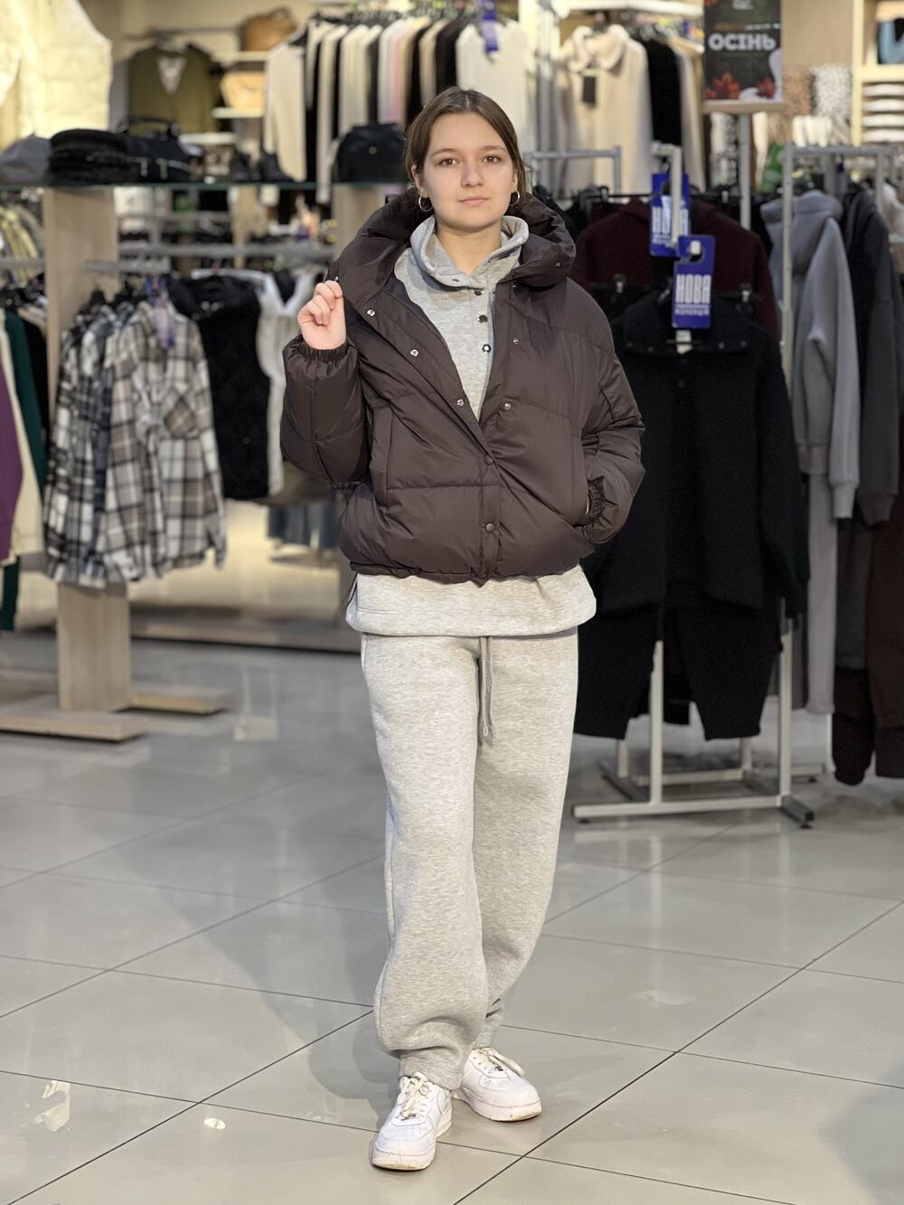 Куртка LP 080055 пуховик короткий з капюшоном т.шоколад, L