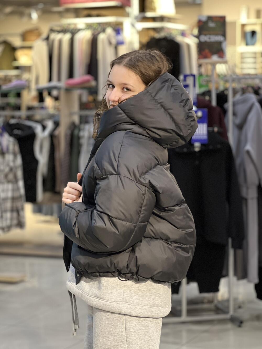 Куртка LP 080055 пуховик короткий з капюшоном чорний, M