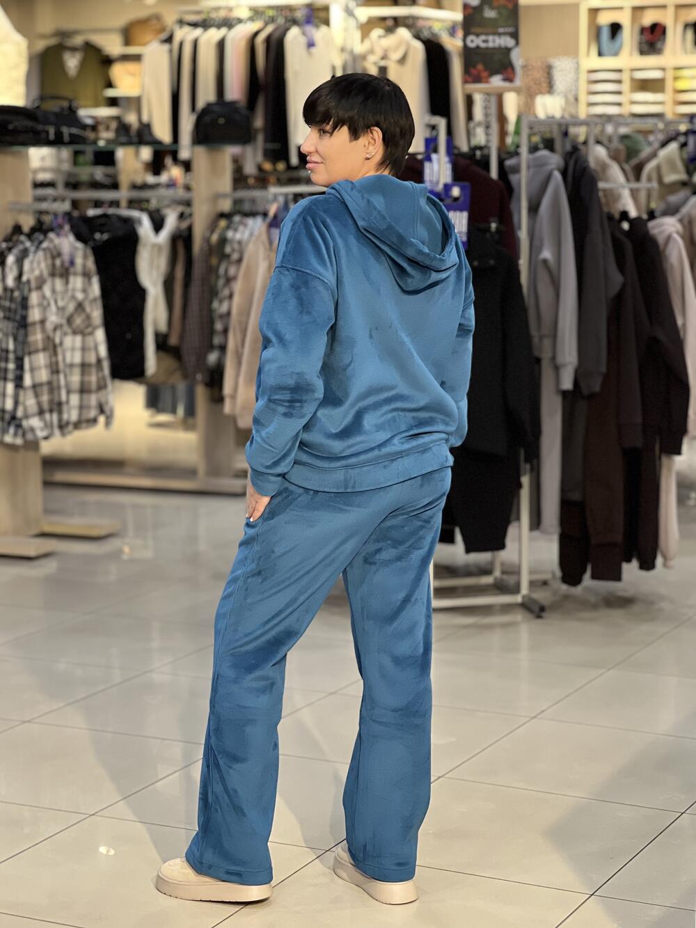 Костюм LP 3080 худі і брюки вельвет на флісі морський, 40-46