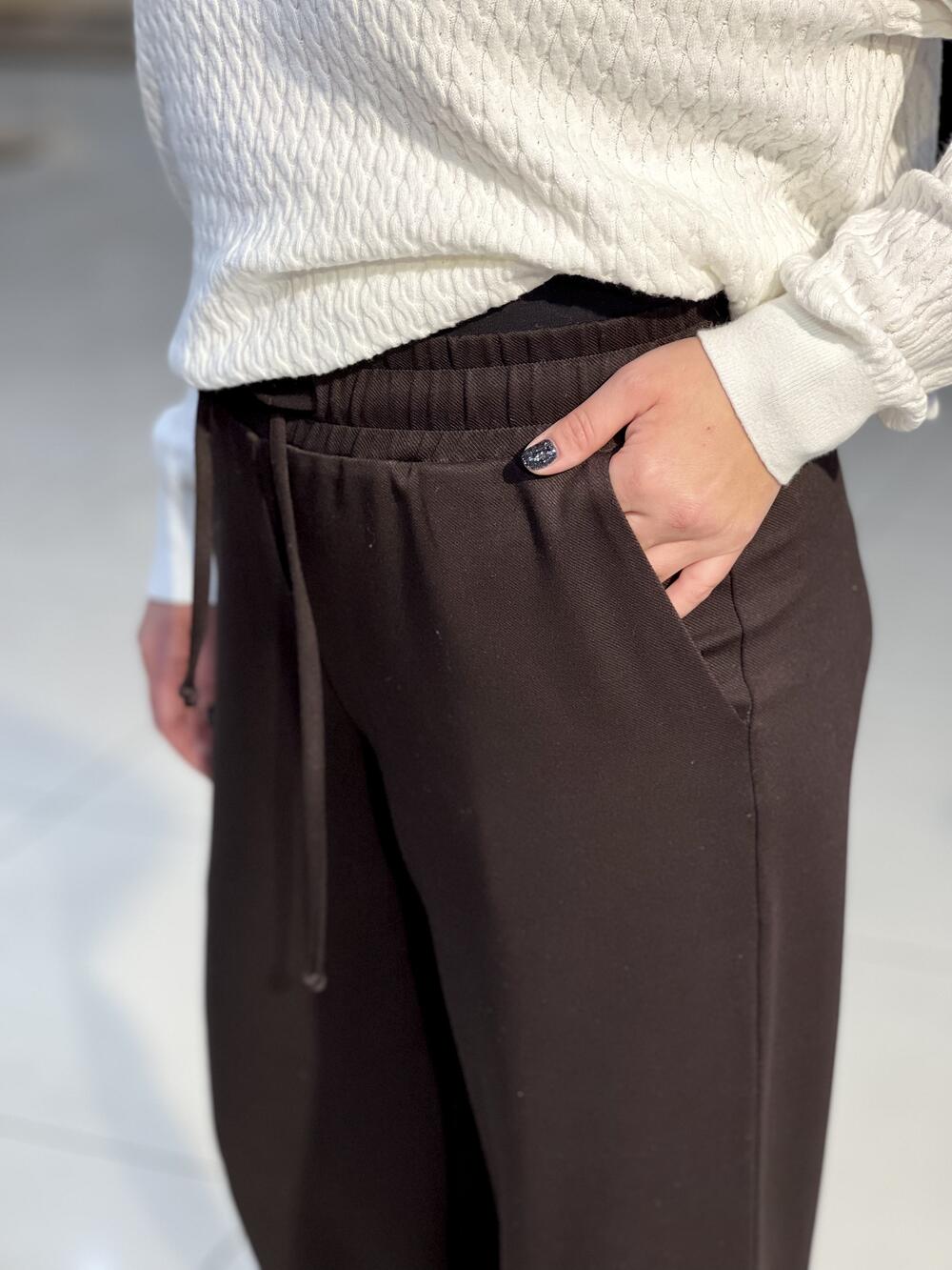 Брюки LP 241039 широкі на резинці щильний рубчик т.шоколад, XL