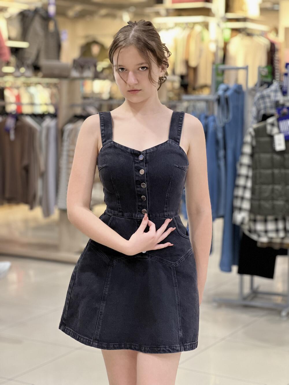 Сарафан LP 4506 короткий джинс чорний, S