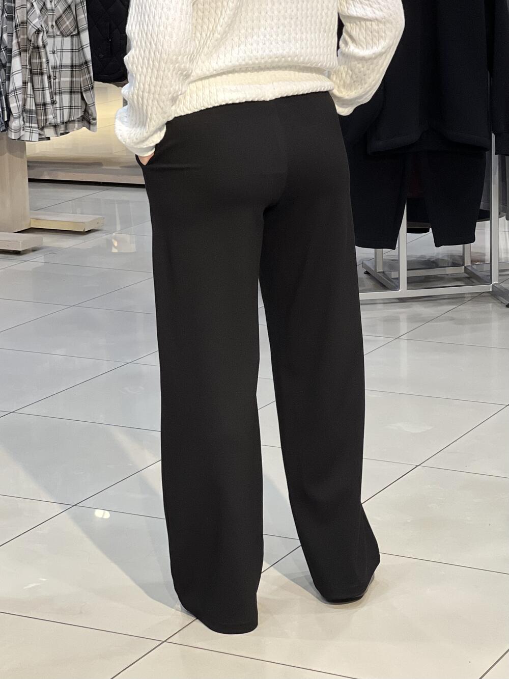 Брюки LP 241039 широкі на резинці щильний рубчик чорний, L