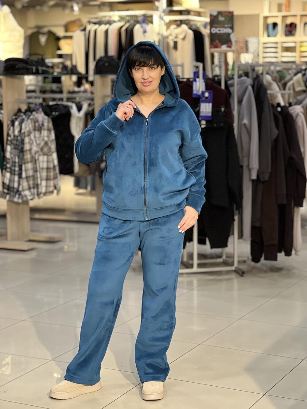 Костюм LP 3080 худі і брюки вельвет на флісі морський, 40-46