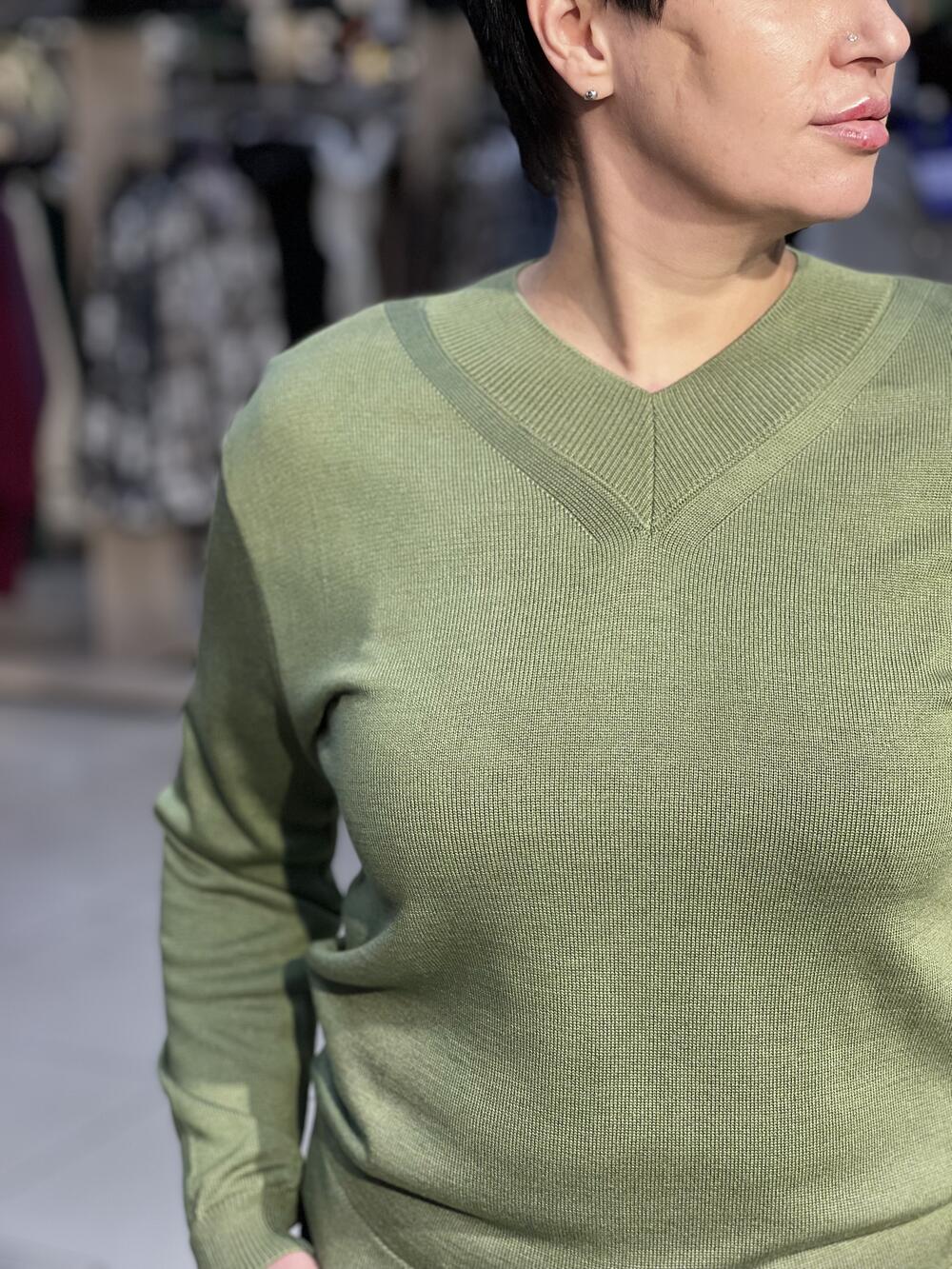 Пуловер LP 2886 д/р тонкий оливка, 42-44