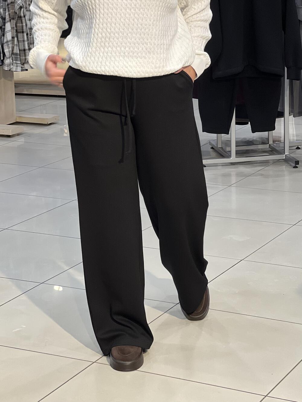 Брюки LP 241039 широкі на резинці щильний рубчик чорний, L